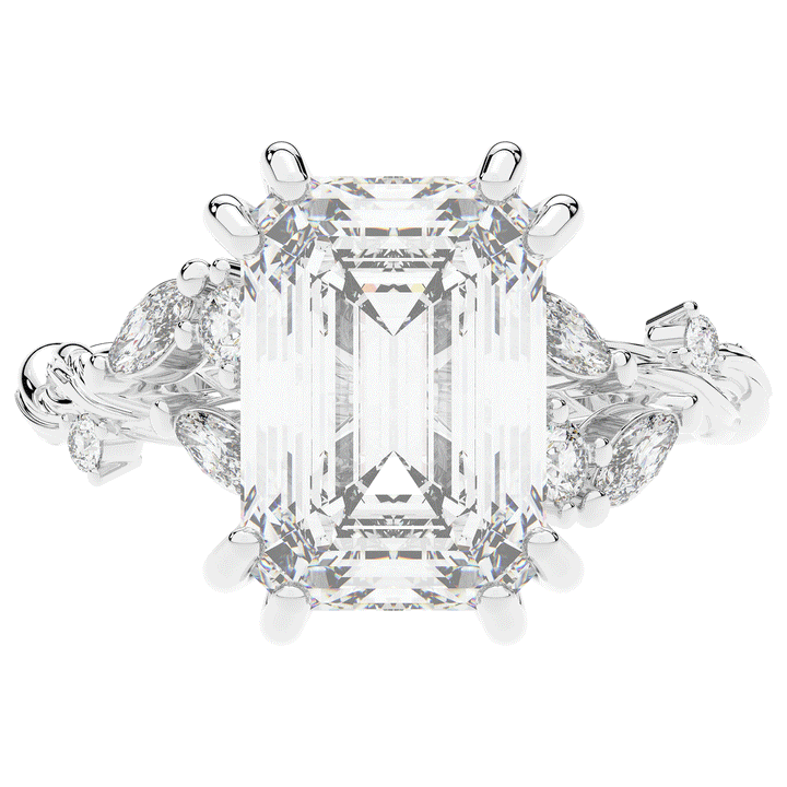 5.30CT.TW EMERALD CUT LAB DIAMOND STYLIZED VINE AND TREE BARK FINISH ENGAGEMENT RING - Nazarelle