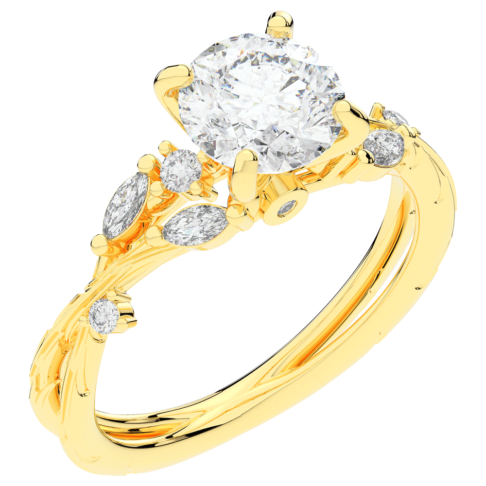 1.75CT.TW ROUND LAB DIAMOND STYLIZED VINE AND TREE BARK FINISH ENGAGEMENT RING - Nazarelle
