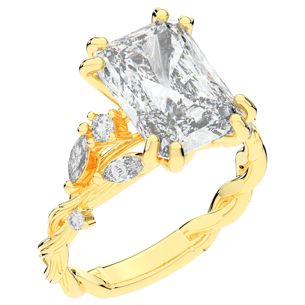 5.30CT.TW RADIANT LAB DIAMOND STYLIZED VINE AND TREE BARK FINISH ENGAGEMENT RING - Nazarelle