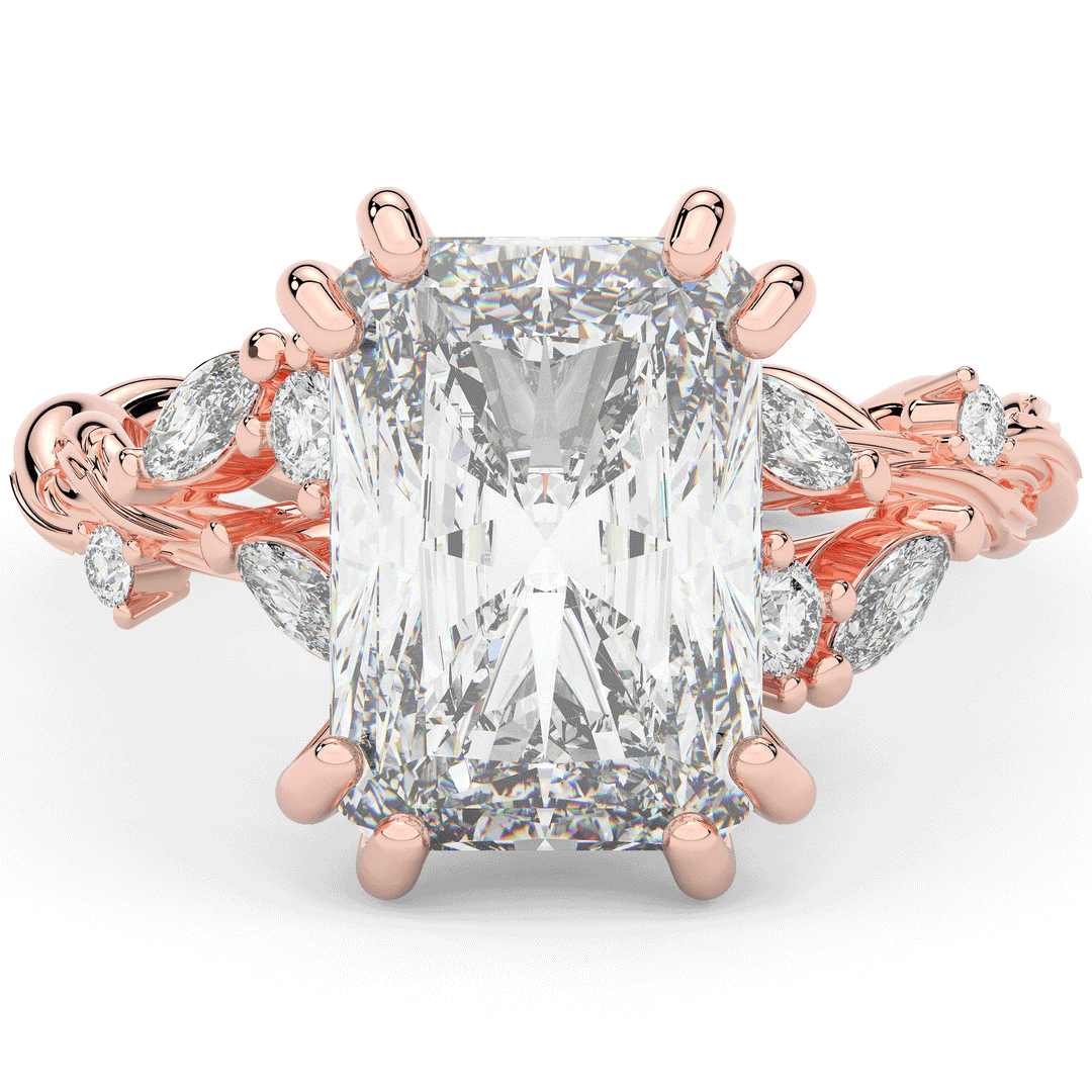 5.30CT.TW RADIANT LAB DIAMOND STYLIZED VINE AND TREE BARK FINISH ENGAGEMENT RING - Nazarelle