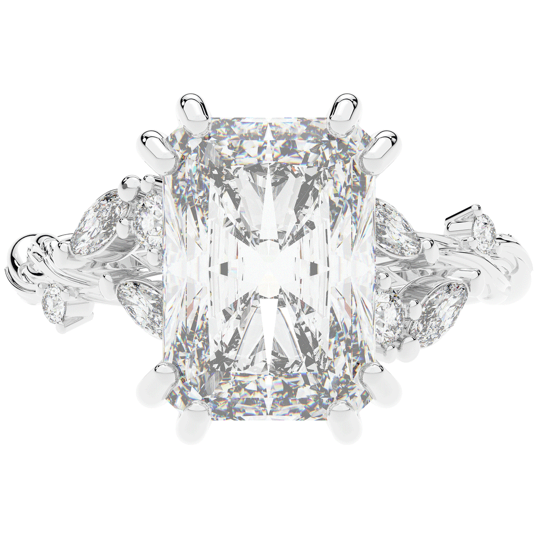 5.30CT.TW RADIANT LAB DIAMOND STYLIZED VINE AND TREE BARK FINISH ENGAGEMENT RING - Nazarelle