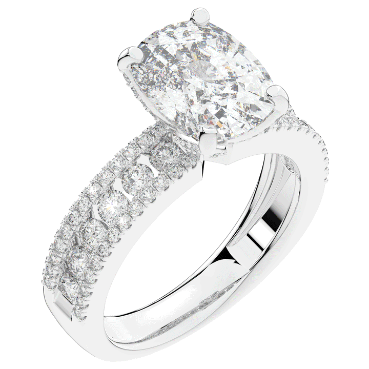 3.95CT.TW CUSHION LAB DIAMOND SOLITAIRE ENGAGEMENT RING - Nazarelle