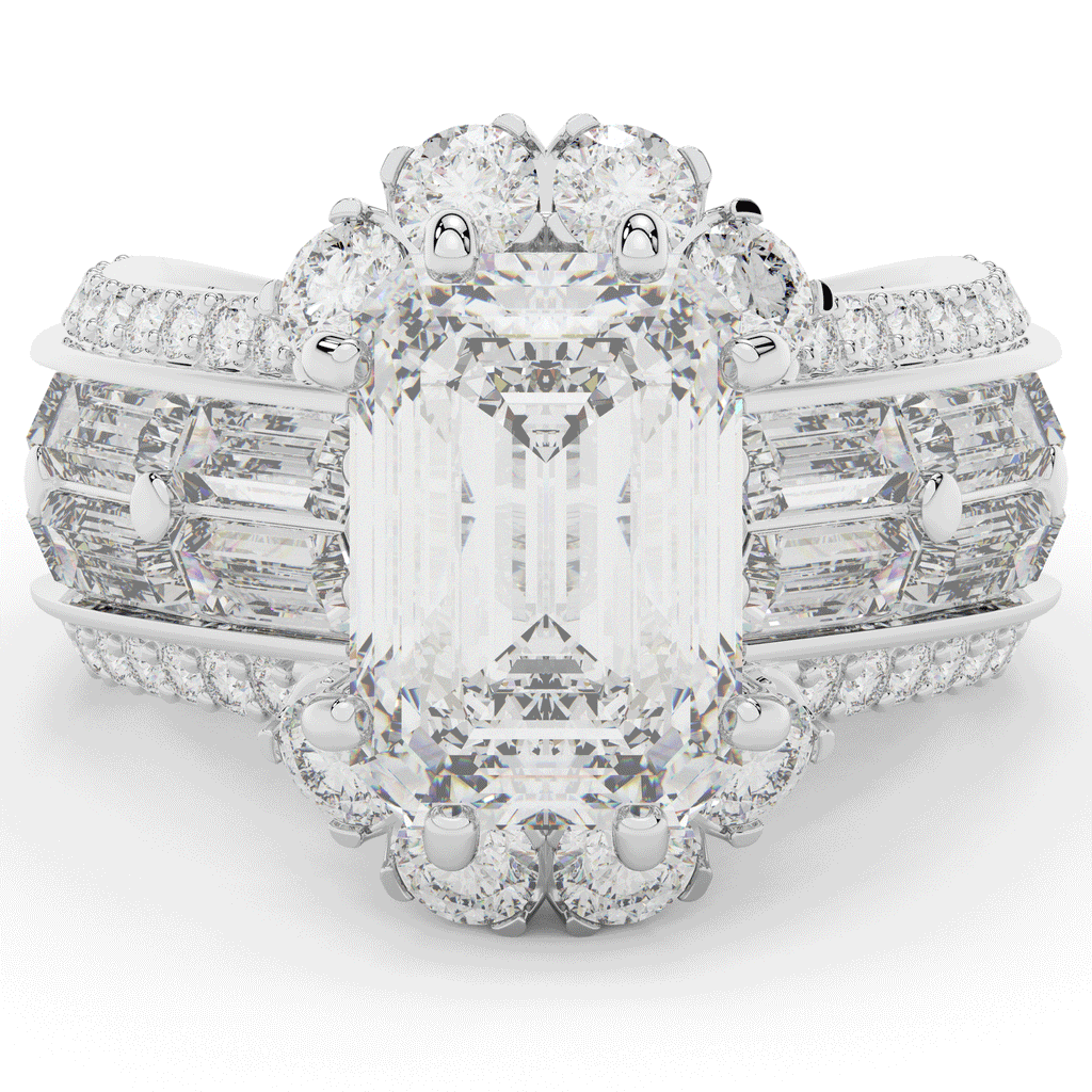 8.25CT.TW EMERALD CUT LAB DIAMOND HALO ENGAGEMENT RING - Nazarelle