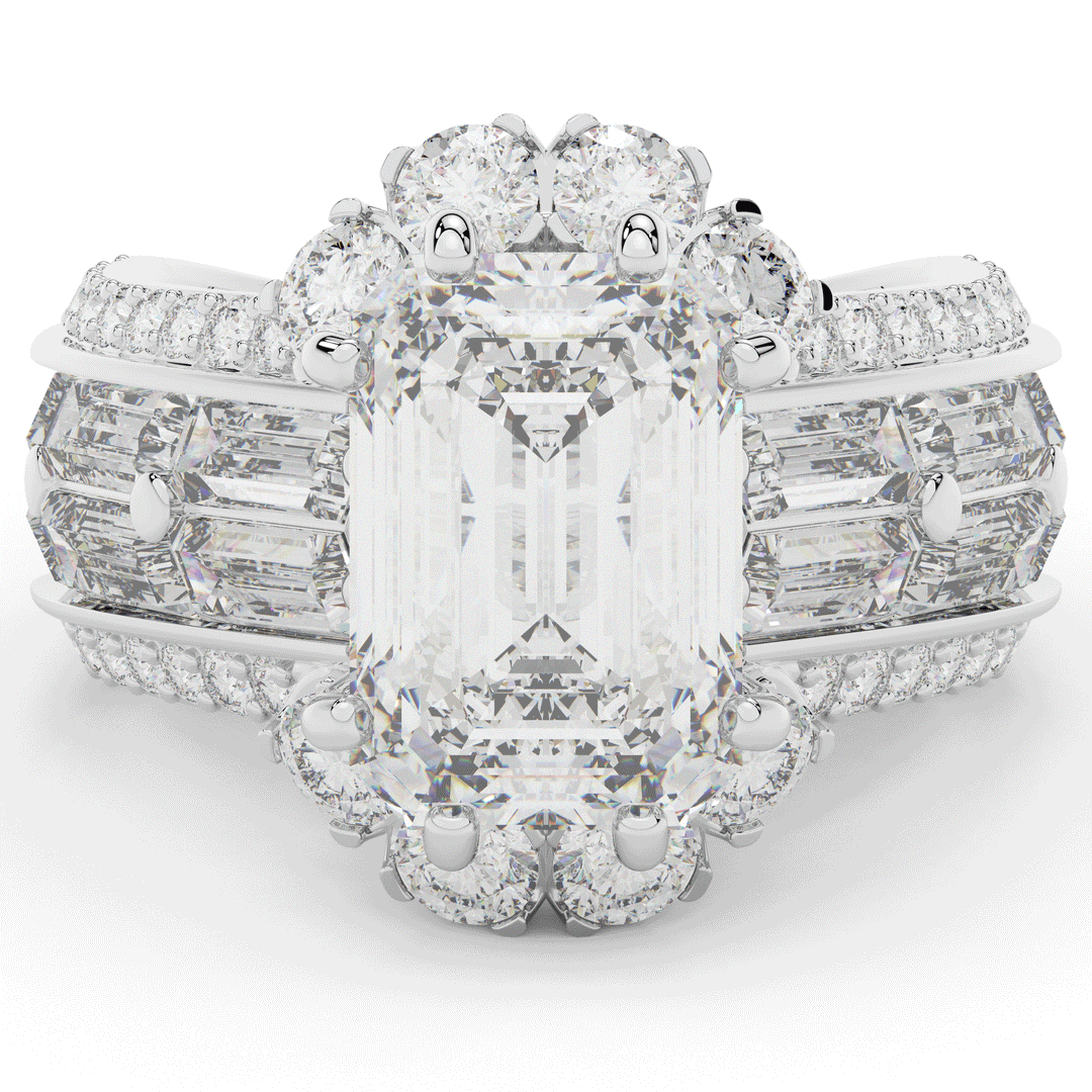 8.25CT.TW EMERALD CUT LAB DIAMOND HALO ENGAGEMENT RING - Nazarelle