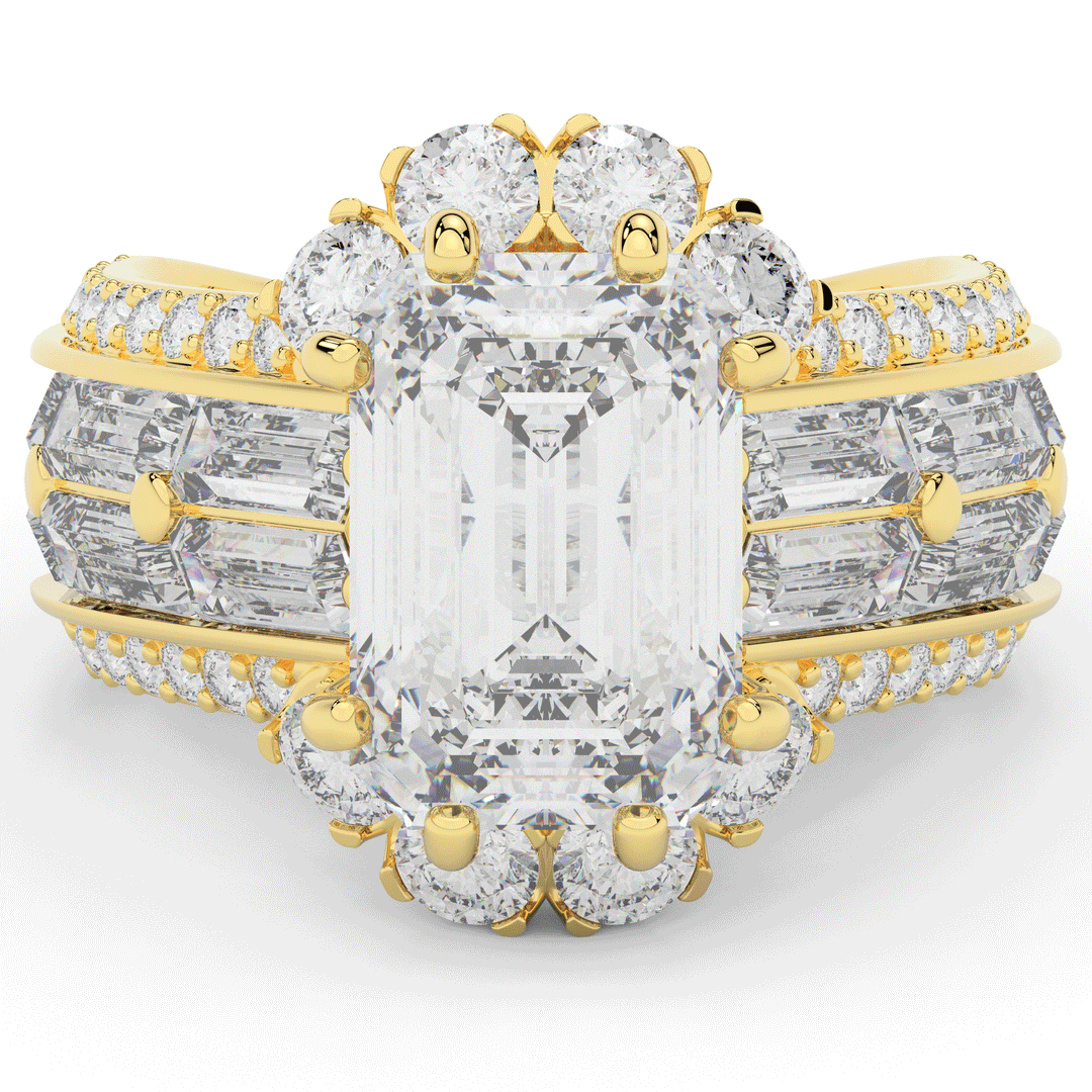 8.25CT.TW EMERALD CUT LAB DIAMOND HALO ENGAGEMENT RING - Nazarelle
