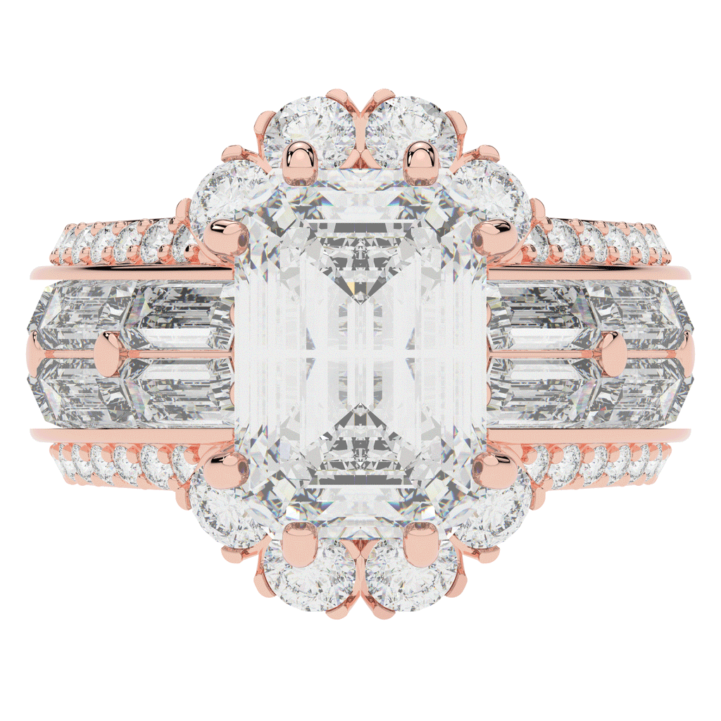 8.25CT.TW EMERALD CUT LAB DIAMOND HALO ENGAGEMENT RING - Nazarelle