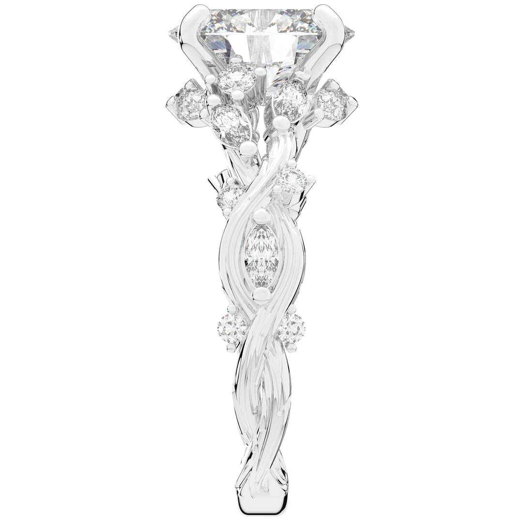 2.60CT.TW OVAL LAB DIAMOND STYLIZED VINE AND TREE BARK FINISH ENGAGEMENT RING - Nazarelle