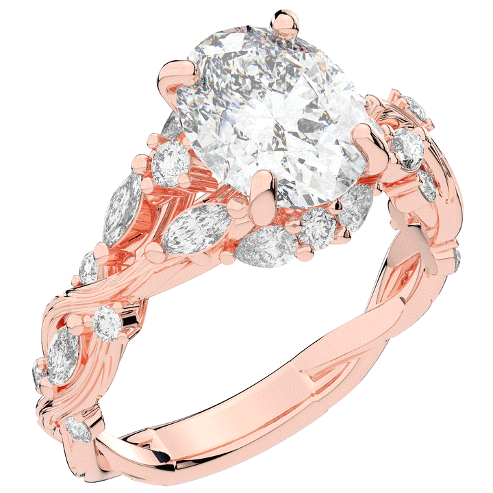2.60CT.TW OVAL LAB DIAMOND STYLIZED VINE AND TREE BARK FINISH ENGAGEMENT RING - Nazarelle