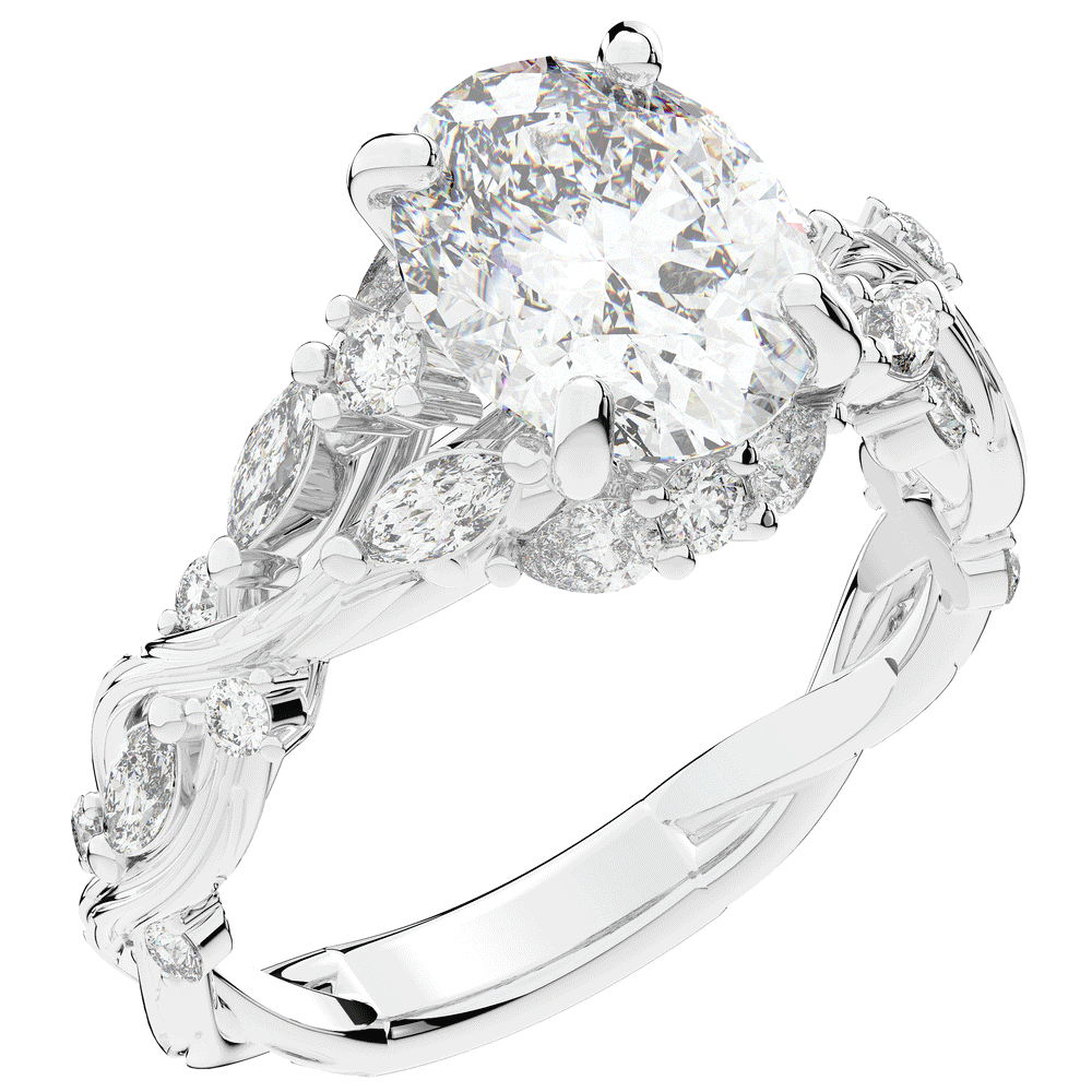 2.60CT.TW OVAL LAB DIAMOND STYLIZED VINE AND TREE BARK FINISH ENGAGEMENT RING - Nazarelle