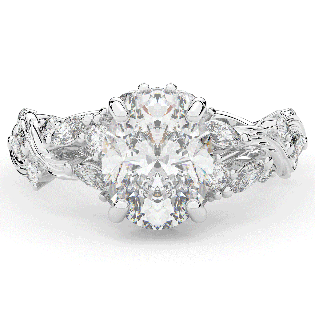 2.60CT.TW OVAL LAB DIAMOND STYLIZED VINE AND TREE BARK FINISH ENGAGEMENT RING - Nazarelle