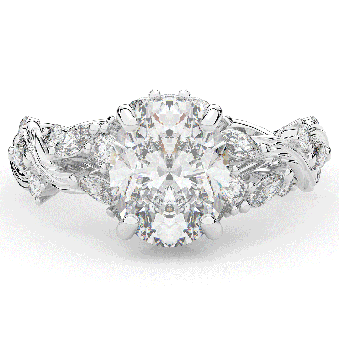 2.60CT.TW OVAL LAB DIAMOND STYLIZED VINE AND TREE BARK FINISH ENGAGEMENT RING - Nazarelle