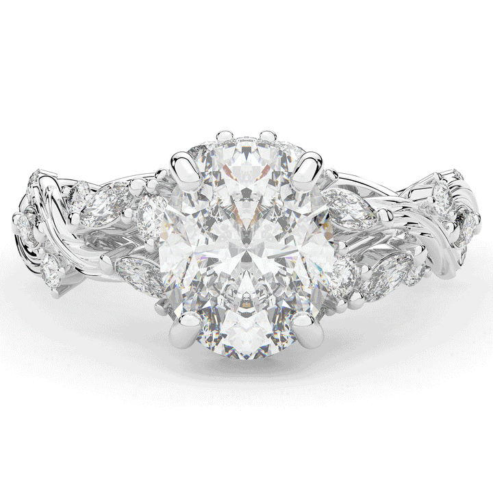 2.60CT.TW OVAL LAB DIAMOND STYLIZED VINE AND TREE BARK FINISH ENGAGEMENT RING - Nazarelle