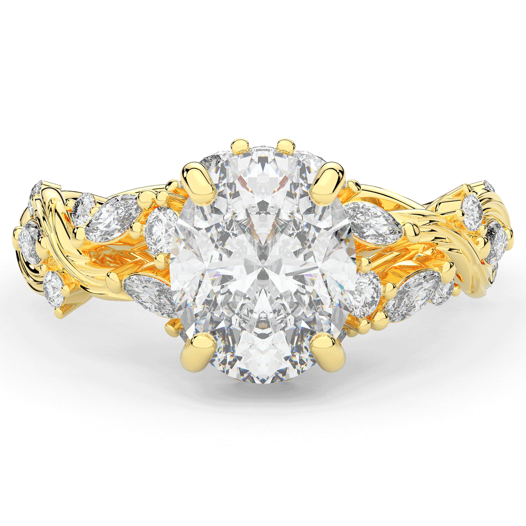 2.60CT.TW OVAL LAB DIAMOND STYLIZED VINE AND TREE BARK FINISH ENGAGEMENT RING - Nazarelle