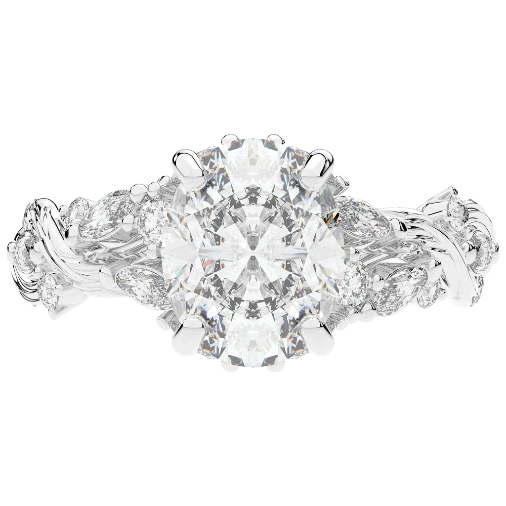 2.60CT.TW OVAL LAB DIAMOND STYLIZED VINE AND TREE BARK FINISH ENGAGEMENT RING - Nazarelle