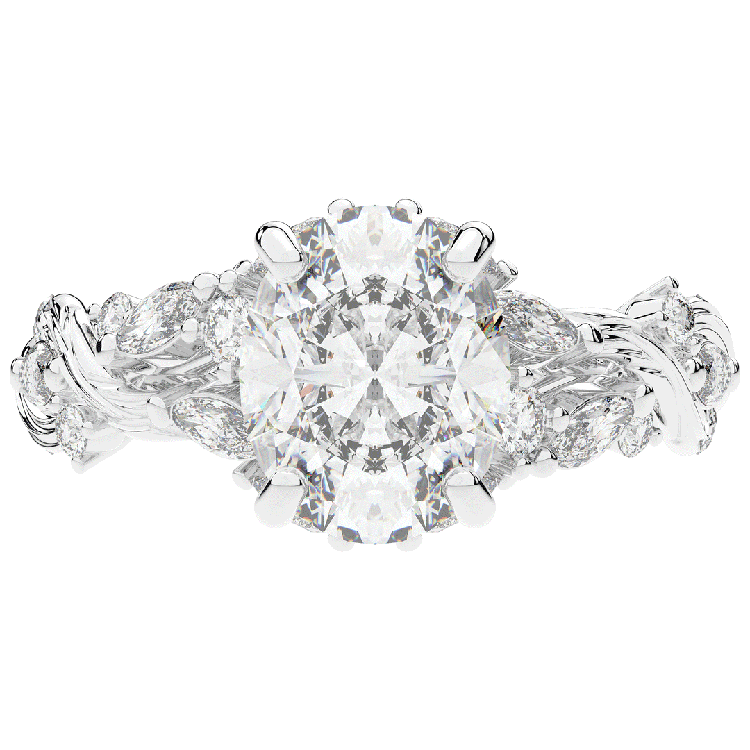 2.60CT.TW OVAL LAB DIAMOND STYLIZED VINE AND TREE BARK FINISH ENGAGEMENT RING - Nazarelle