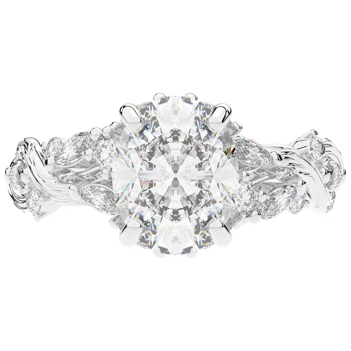 2.60CT.TW OVAL LAB DIAMOND STYLIZED VINE AND TREE BARK FINISH ENGAGEMENT RING - Nazarelle