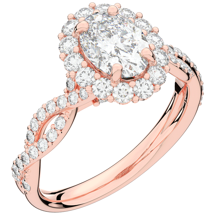 1.75CT.TW OVAL LAB DIAMOND HALO TWIST BAND ENGAGEMENT RING - Nazarelle