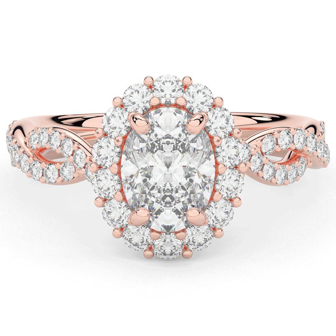 1.75CT.TW OVAL LAB DIAMOND HALO TWIST BAND ENGAGEMENT RING - Nazarelle