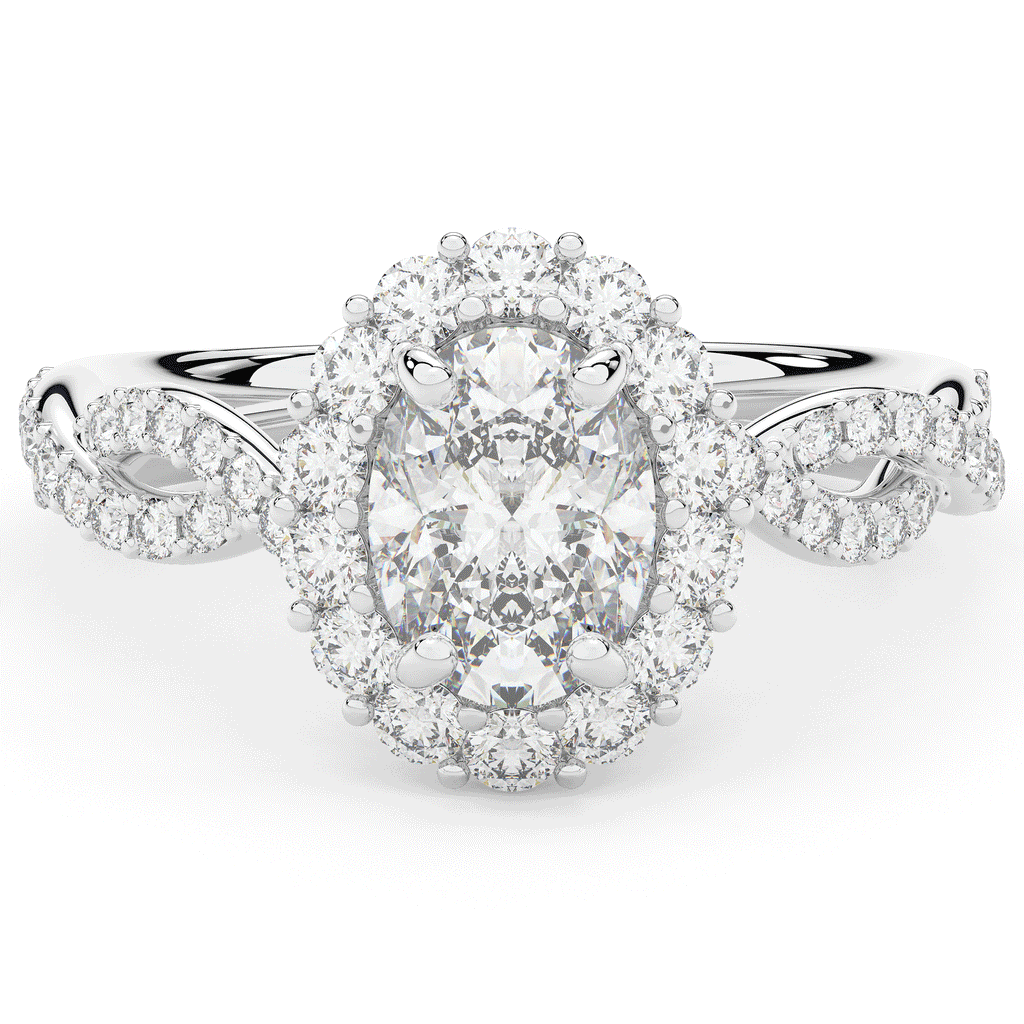 1.75CT.TW OVAL LAB DIAMOND HALO TWIST BAND ENGAGEMENT RING - Nazarelle