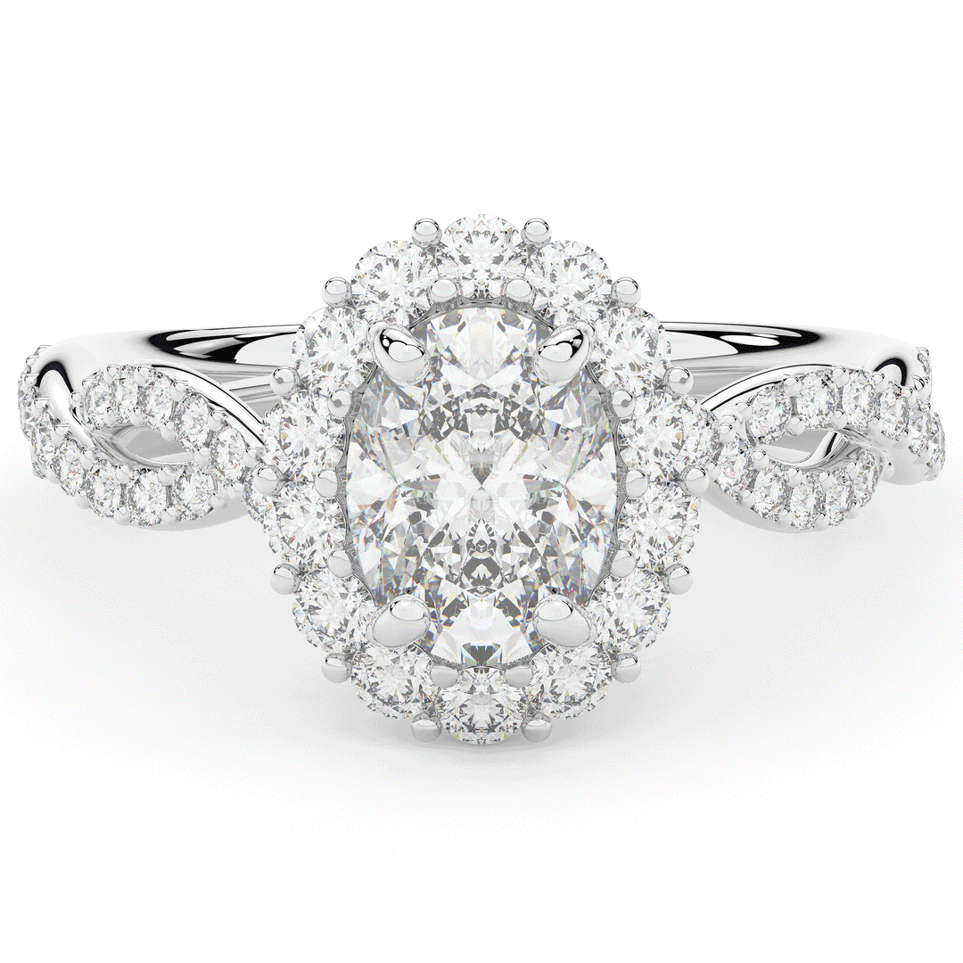 1.75CT.TW OVAL LAB DIAMOND HALO TWIST BAND ENGAGEMENT RING - Nazarelle
