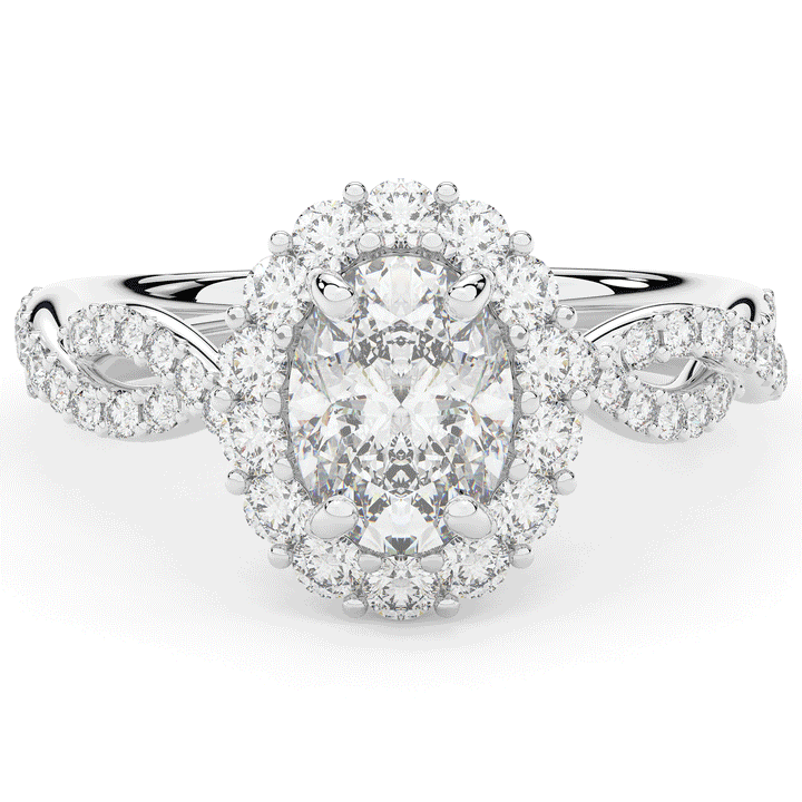 1.75CT.TW OVAL LAB DIAMOND HALO TWIST BAND ENGAGEMENT RING - Nazarelle