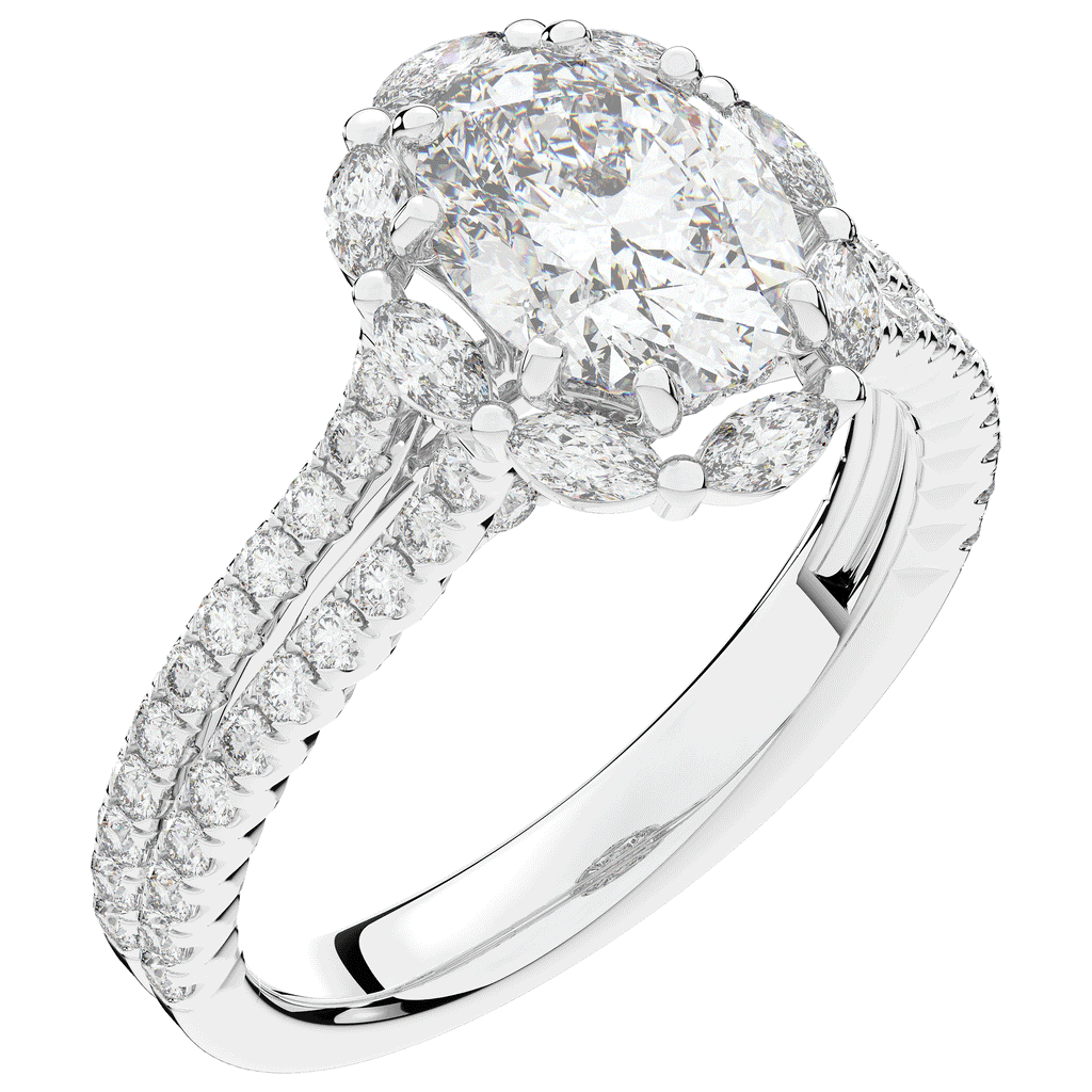 2.30CT.TW OVAL LAB DIAMOND HALO SPLIT SHANK ENGAGEMENT RING - Nazarelle