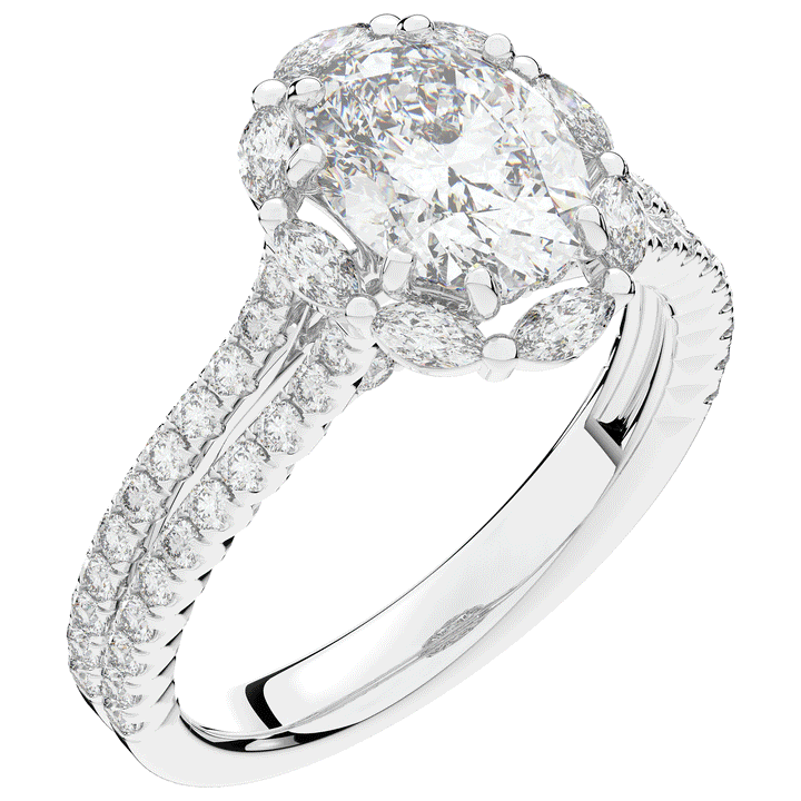 2.30CT.TW OVAL LAB DIAMOND HALO SPLIT SHANK ENGAGEMENT RING - Nazarelle