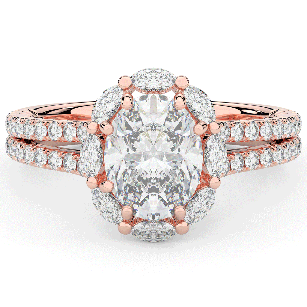 2.30CT.TW OVAL LAB DIAMOND HALO SPLIT SHANK ENGAGEMENT RING - Nazarelle