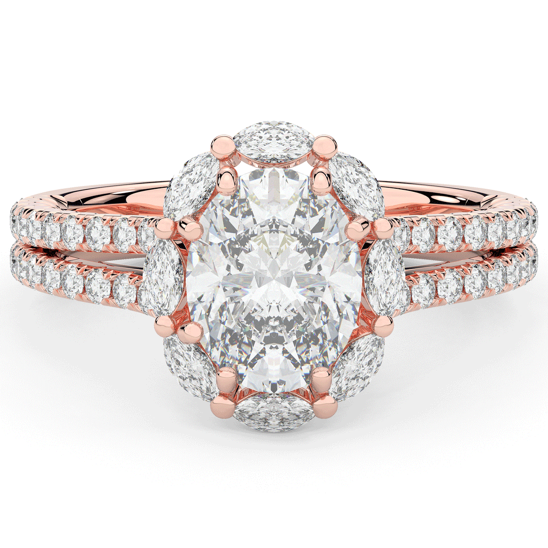 2.30CT.TW OVAL LAB DIAMOND HALO SPLIT SHANK ENGAGEMENT RING - Nazarelle