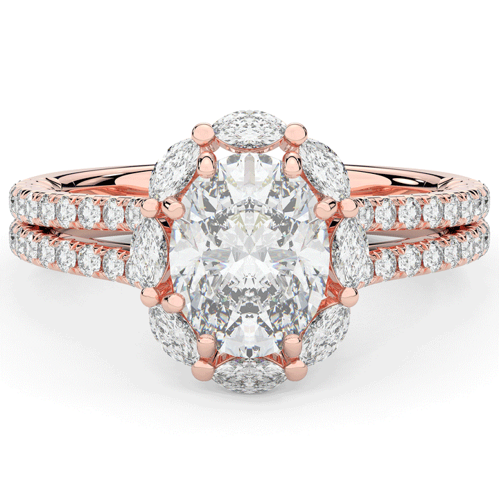 2.30CT.TW OVAL LAB DIAMOND HALO SPLIT SHANK ENGAGEMENT RING - Nazarelle