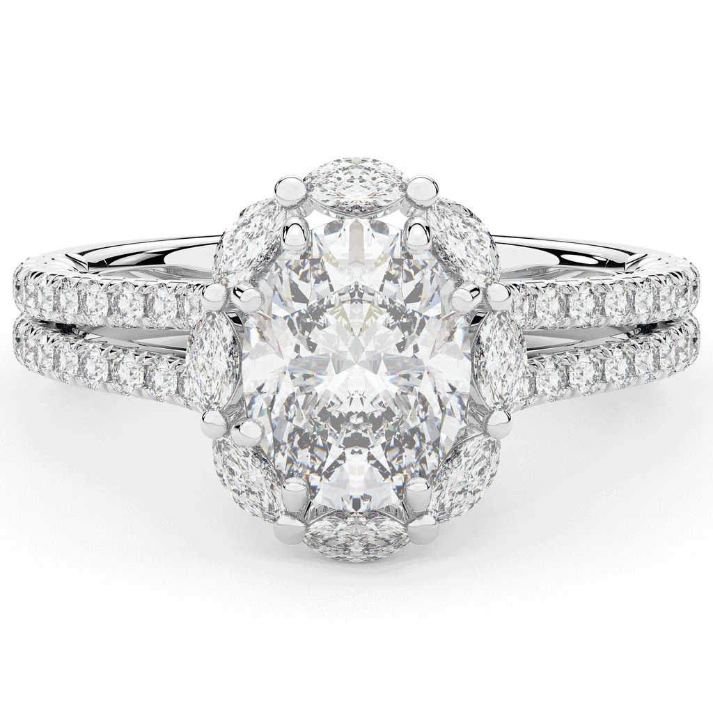 2.30CT.TW OVAL LAB DIAMOND HALO SPLIT SHANK ENGAGEMENT RING - Nazarelle