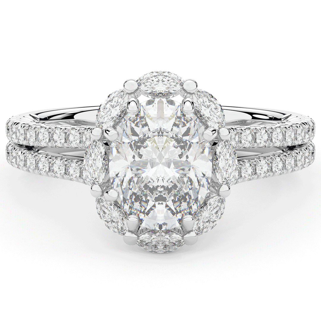 2.30CT.TW OVAL LAB DIAMOND HALO SPLIT SHANK ENGAGEMENT RING - Nazarelle