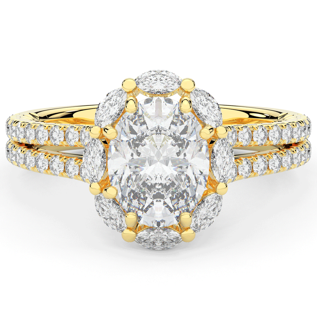 2.30CT.TW OVAL LAB DIAMOND HALO SPLIT SHANK ENGAGEMENT RING - Nazarelle