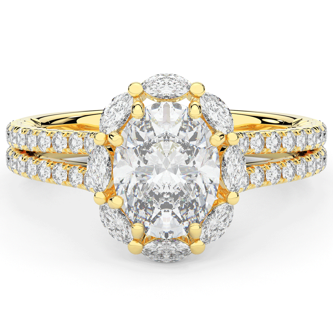 2.30CT.TW OVAL LAB DIAMOND HALO SPLIT SHANK ENGAGEMENT RING - Nazarelle