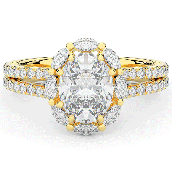 2.30CT.TW OVAL LAB DIAMOND HALO SPLIT SHANK ENGAGEMENT RING - Nazarelle