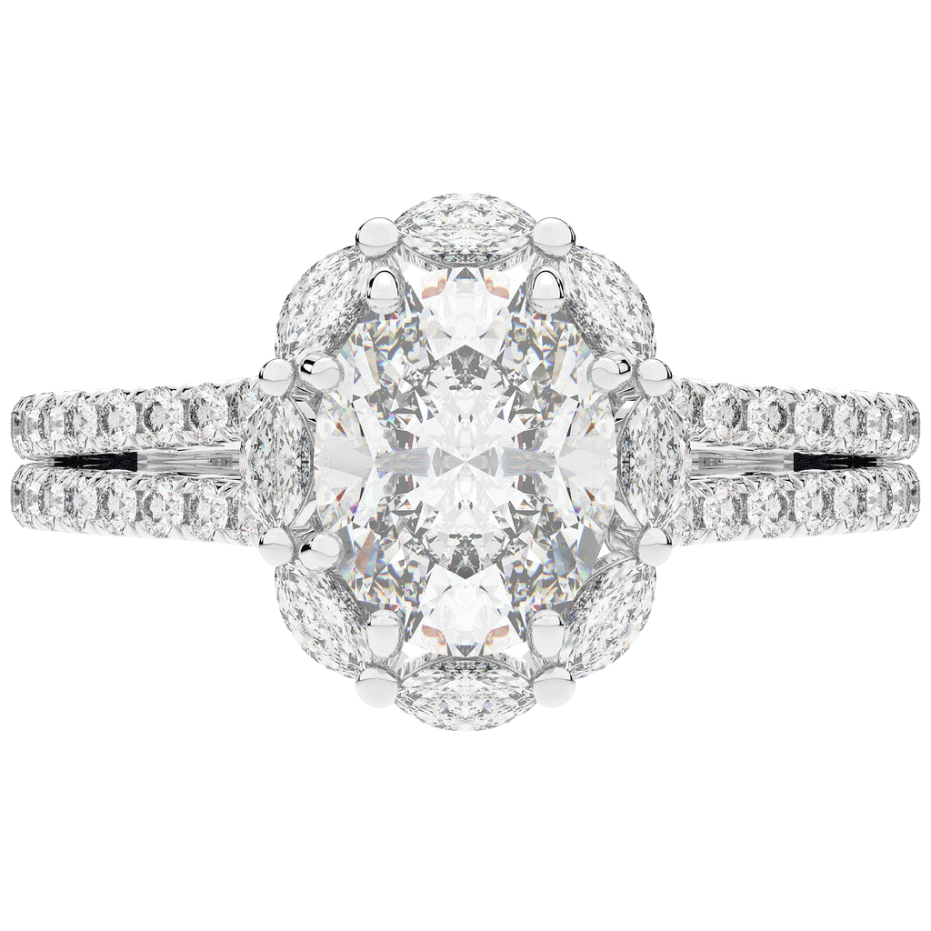 2.30CT.TW OVAL LAB DIAMOND HALO SPLIT SHANK ENGAGEMENT RING - Nazarelle