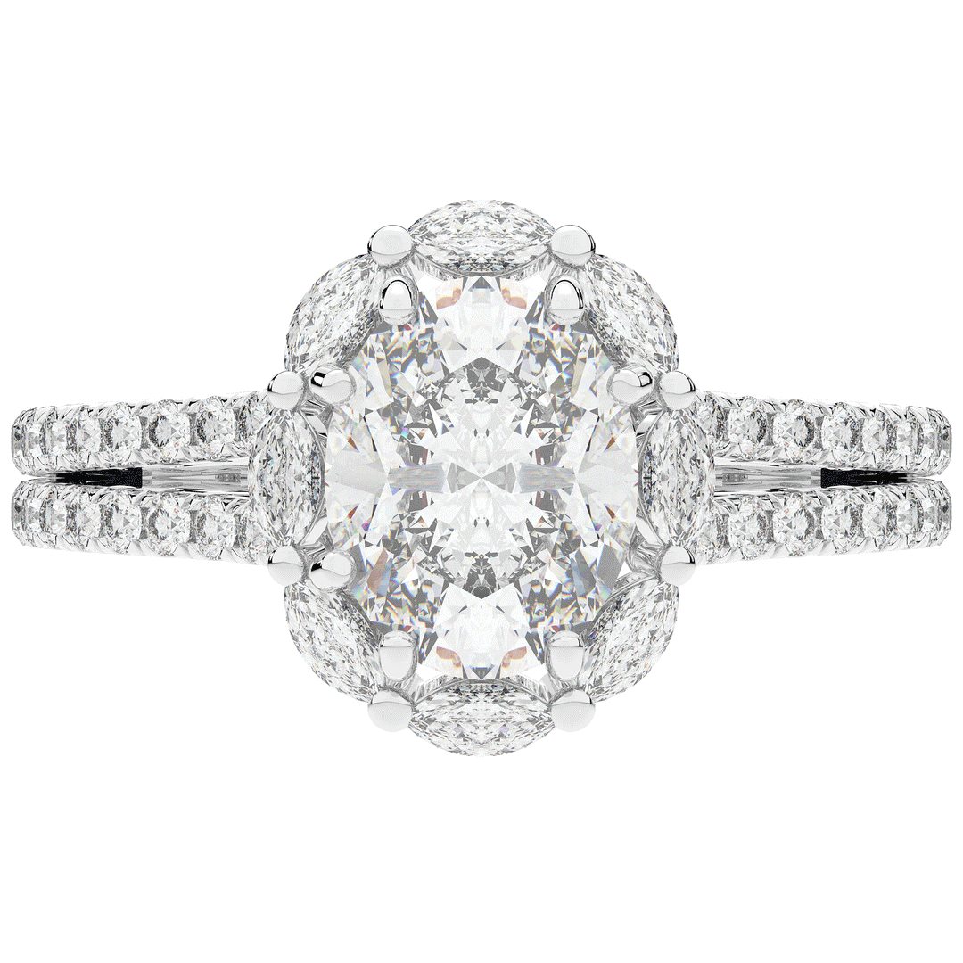 2.30CT.TW OVAL LAB DIAMOND HALO SPLIT SHANK ENGAGEMENT RING - Nazarelle