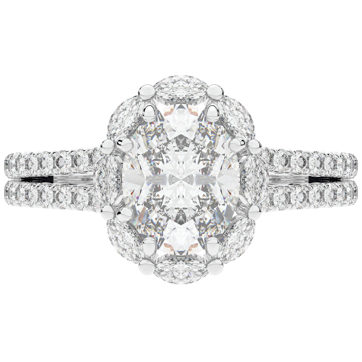2.30CT.TW OVAL LAB DIAMOND HALO SPLIT SHANK ENGAGEMENT RING - Nazarelle