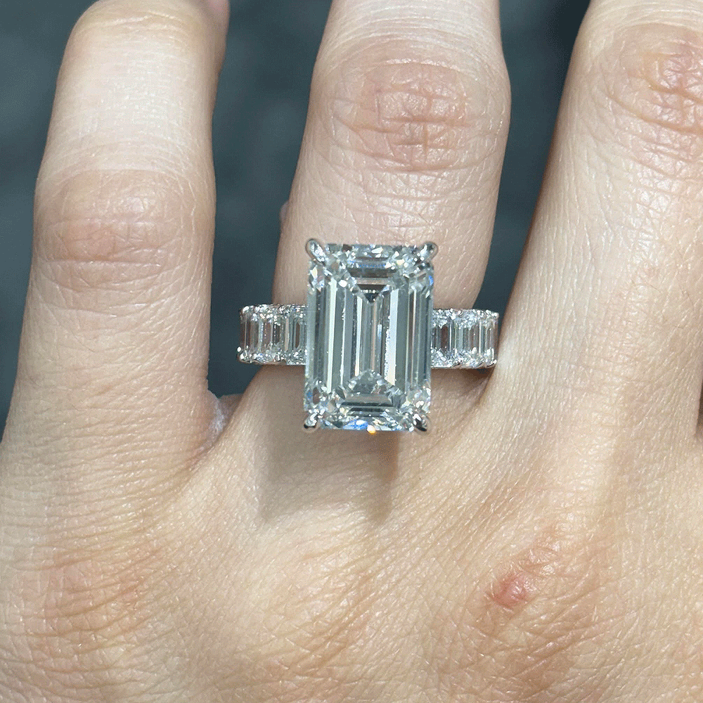 11.90CT.TW EMERALD CUT LAB DIAMOND SOLITAIRE ENGAGEMENT RING - Nazarelle
